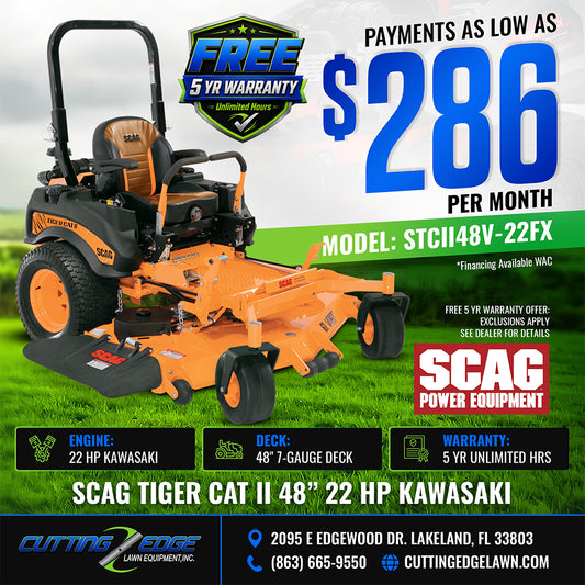 Scag Tiger Cat II 48 in Zero Turn Mower 22 HP Kawasaki - STCII48V-22FX