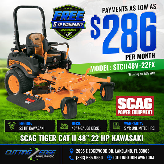 Scag Tiger Cat II 48 in Zero Turn Mower 22 HP Kawasaki - STCII48V-22FX