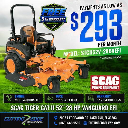 Scag Tiger Cat II 52 in Zero Turn Mower 28 HP Briggs Vanguard - STCII52V-28BVEFI