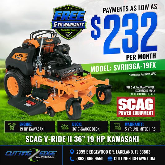 Scag V-Ride II 36 in Deck 19 HP Kawasaki Stand-on Mower - SVRII36A-19FX