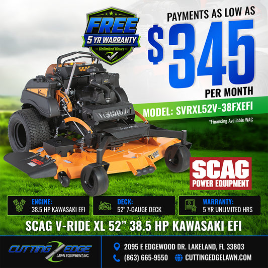 Scag V-Ride XL 52 in Stand On Mower 38.5 HP Kawasaki EFI - SVRXL52V-38FXEFI