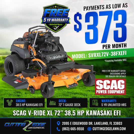 Scag V-Ride XL 72 in Stand On Mower 38.5 HP Kawasaki EFI - SVRXL72V-38FXEFI